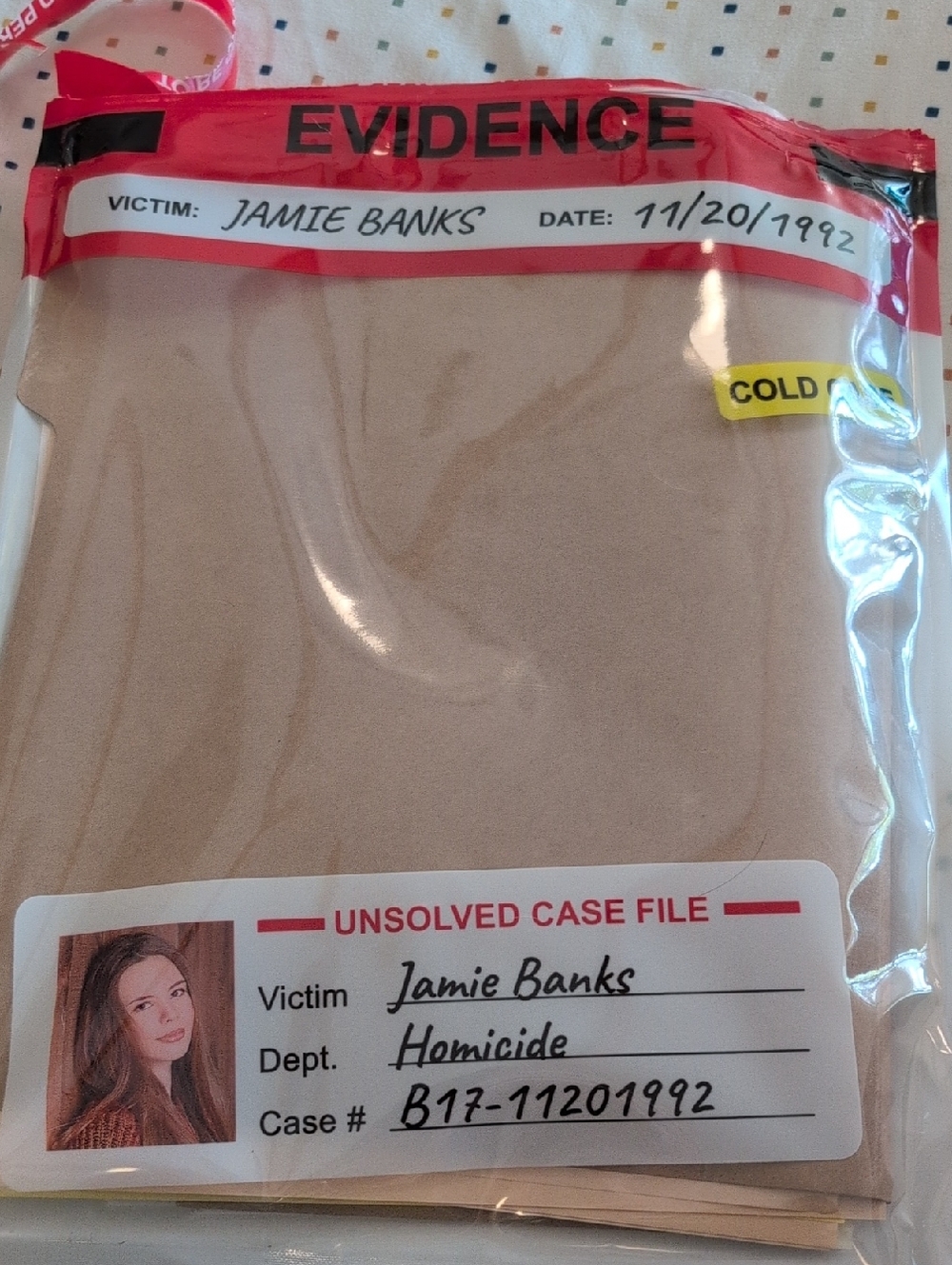 Evidence Bag with Beige Fabric Insert - 'EVIDENCE' Label, Beige